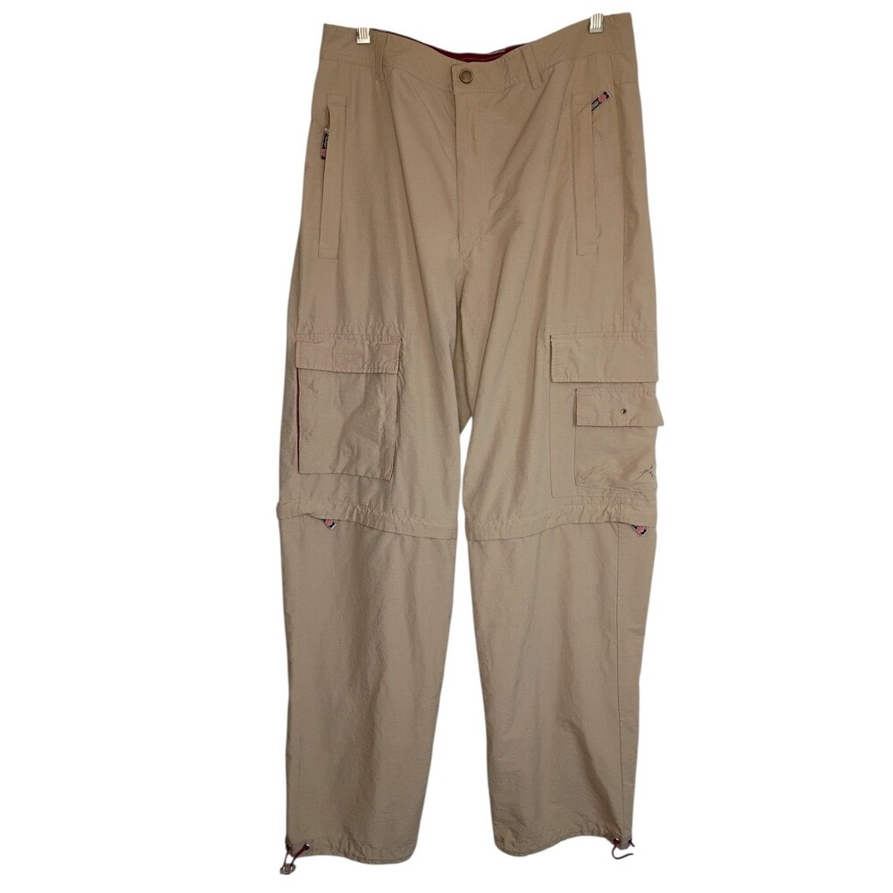 Y2K Utility Parachute Pants Men's Sz 32×32 Tan Two Way Detachable Nylon Blend